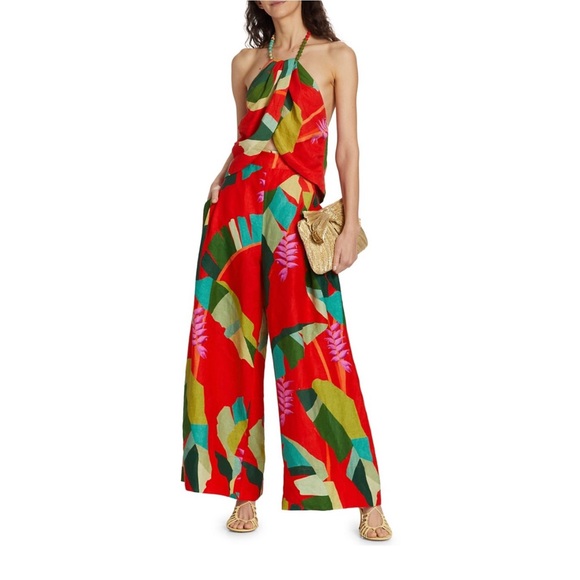 NWT💕Farm Rio Heliconia Halter Crop Top in Heliconia Red Size M - Picture 15 of 15